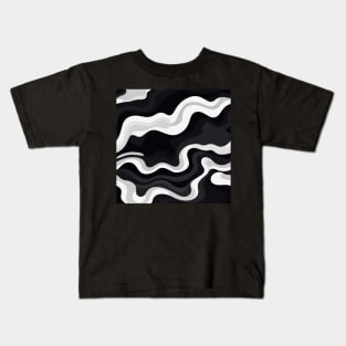 Monochrome Waves: Modern Abstract Ebb and Flow Kids T-Shirt